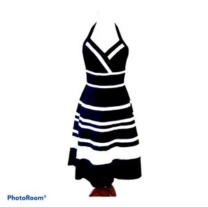 NEW!‎ Preppy Coastal Grandmother Black & White Halter Cotton Dress Size 4